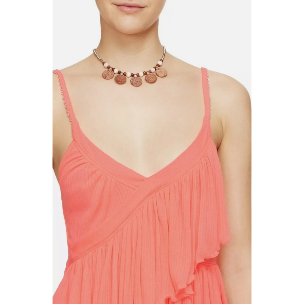 FREE PEOPLE Pink Tiered V-Neck Ruffle Tnak Top | M - Picture 2 of 12